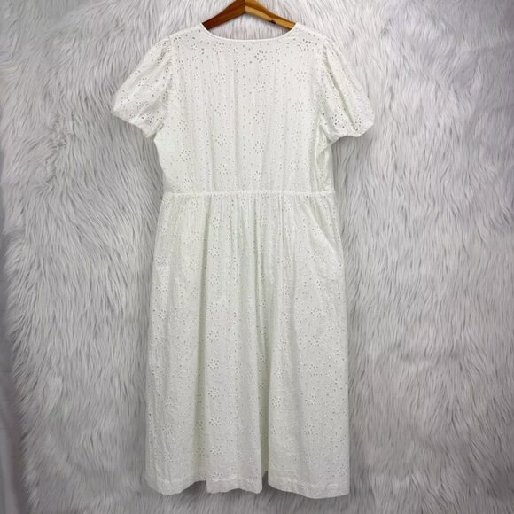 J. Crew Factory Eyelet Midi Dress Puff Sleeve Boho Summer Graduation Coastal - Picture 5 of 16